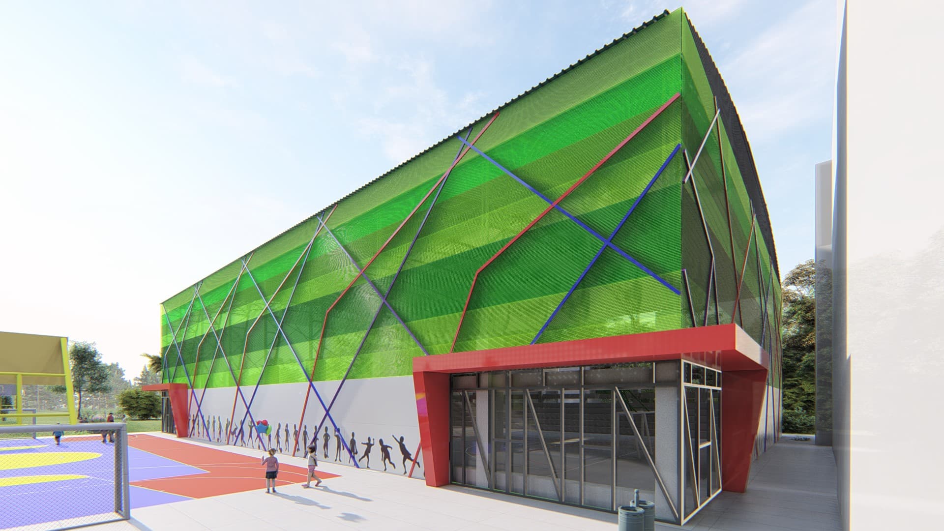 Render fachada polideportivo colegio Manyanet
