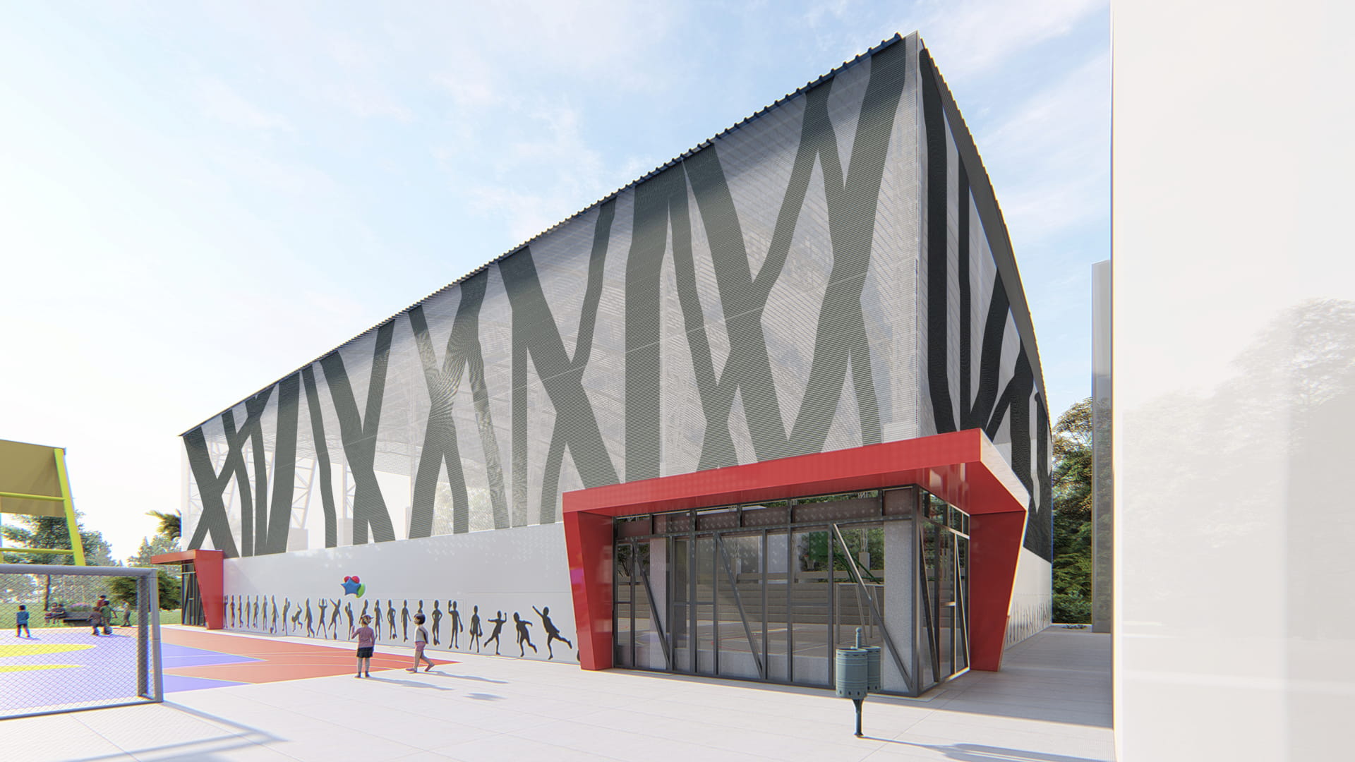Render fachada arquitectónica polideportivo