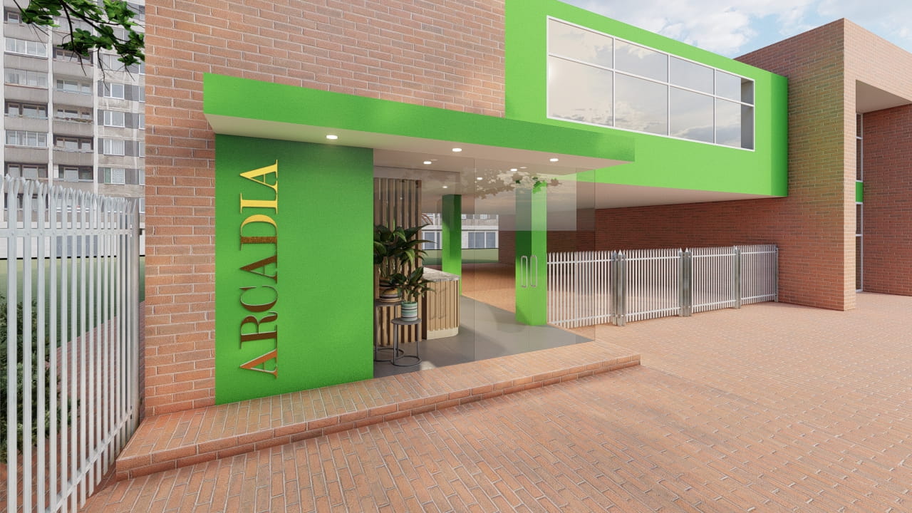 Render arquitectónico reforma de recepción conjunto cerrado arcadia 1