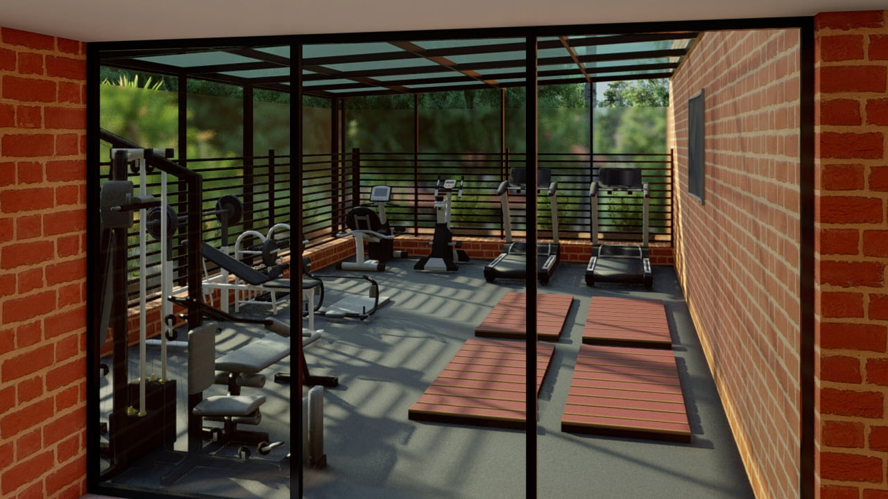 Render diseño arquitectónico para adecuación de gimnasio en terraza