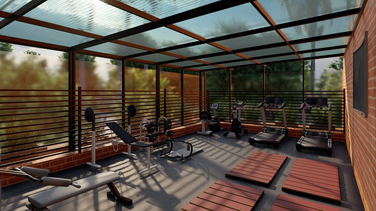 Render marquesina y cerramiento gimnasio