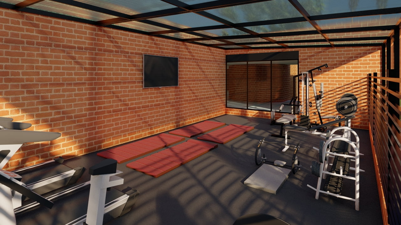 Render adecuación de terraza para gimnasio