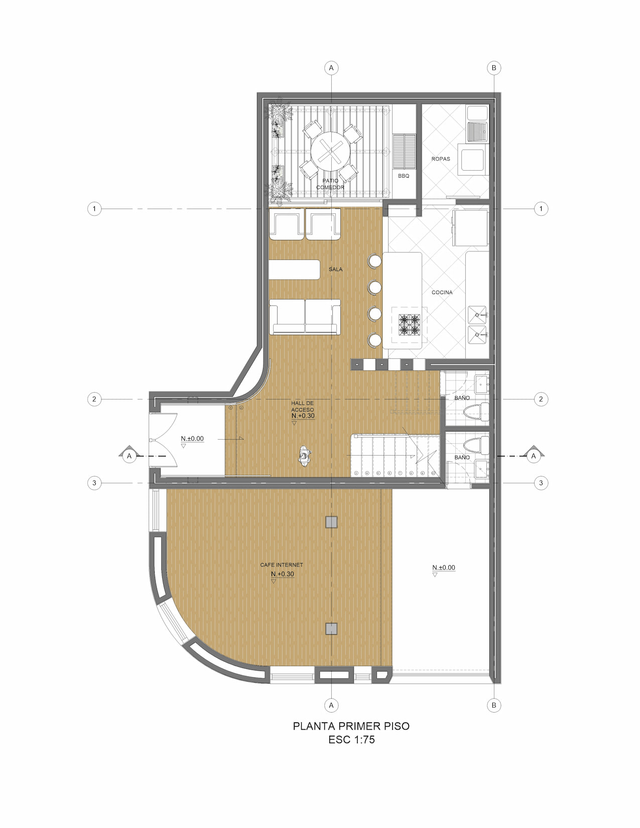 Plano arquitectónico primer piso Coliving