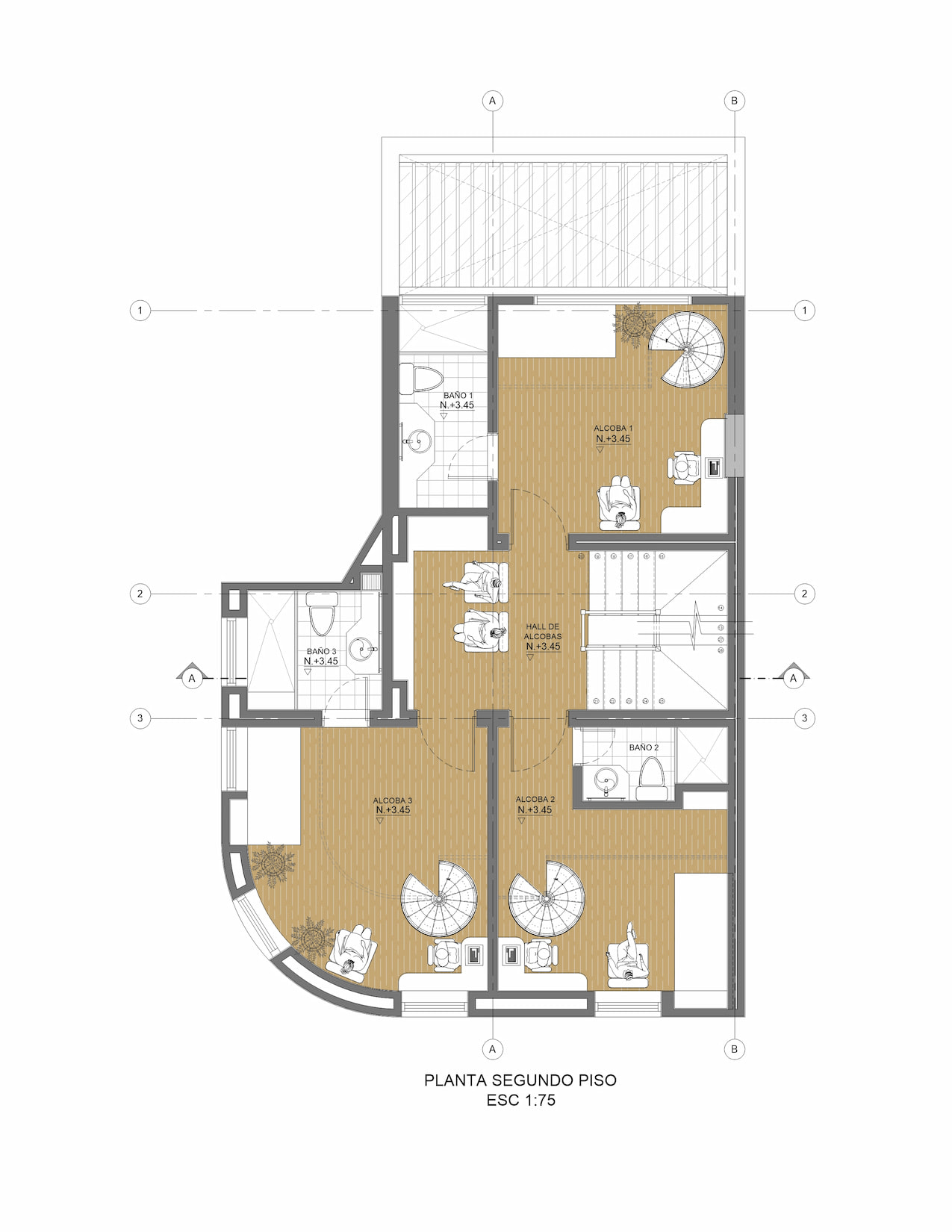 Planta arquitectónico segundo piso coliving