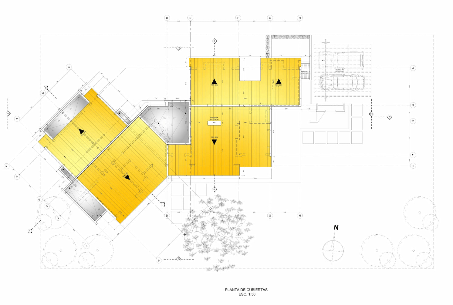 Planos arquitectónicos cubiertas de vivienda campestre