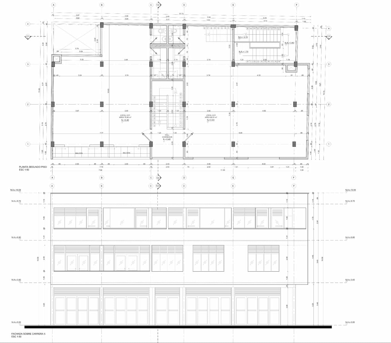 Planos arquitectónicos locales comerciales edificio.