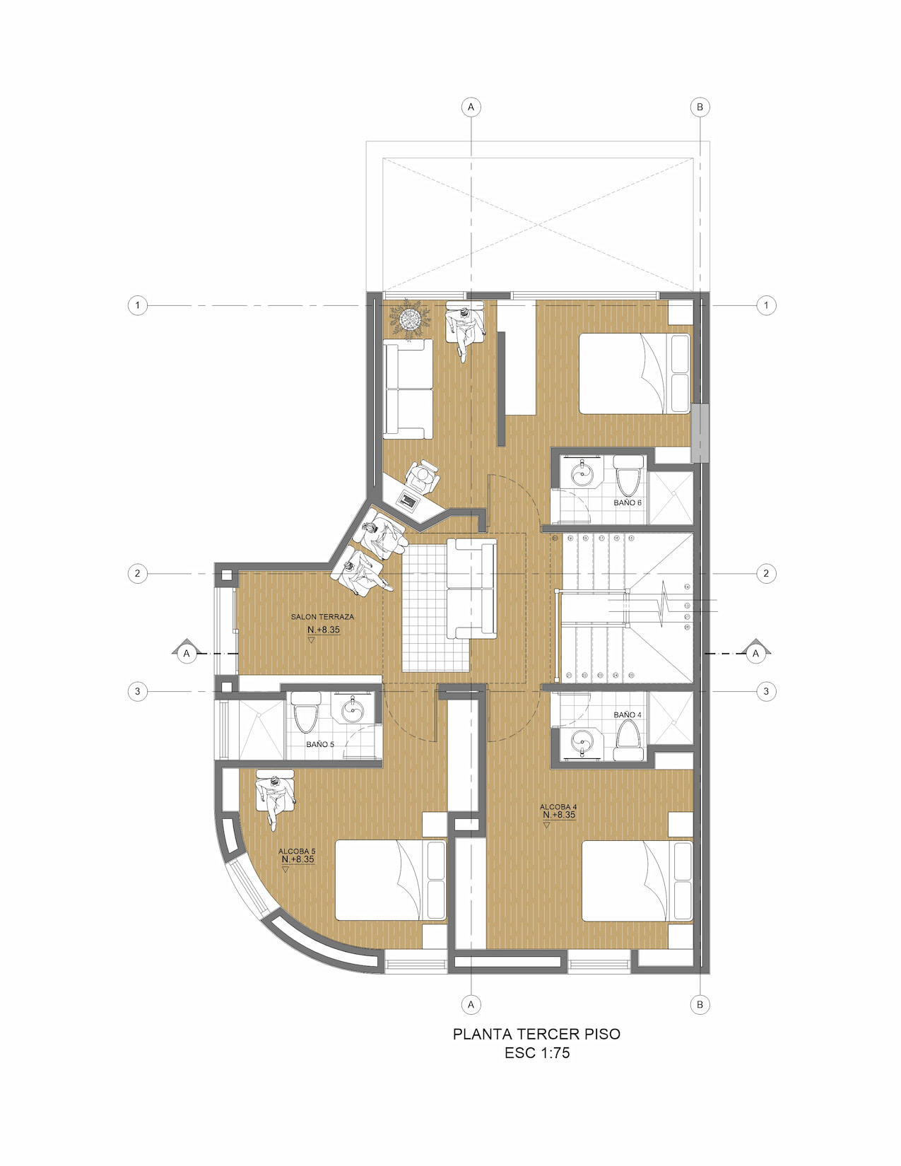Planta arquitectónica tercer piso Coliving