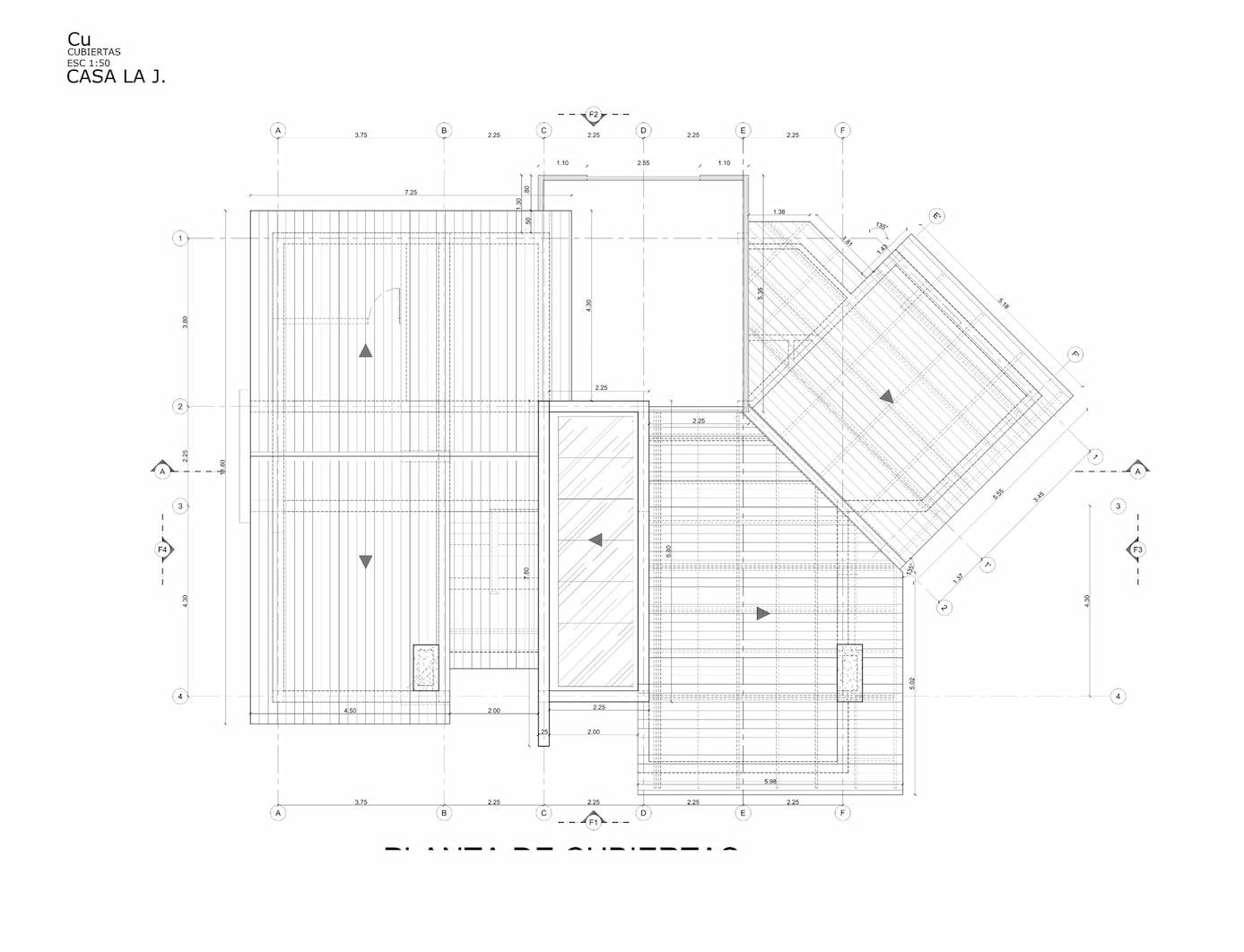 Planos arquitectónicos cubiertas, vivienda en la calera