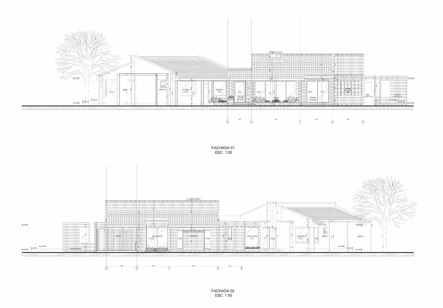 Fachadas arquitectónicos de vivienda campestre