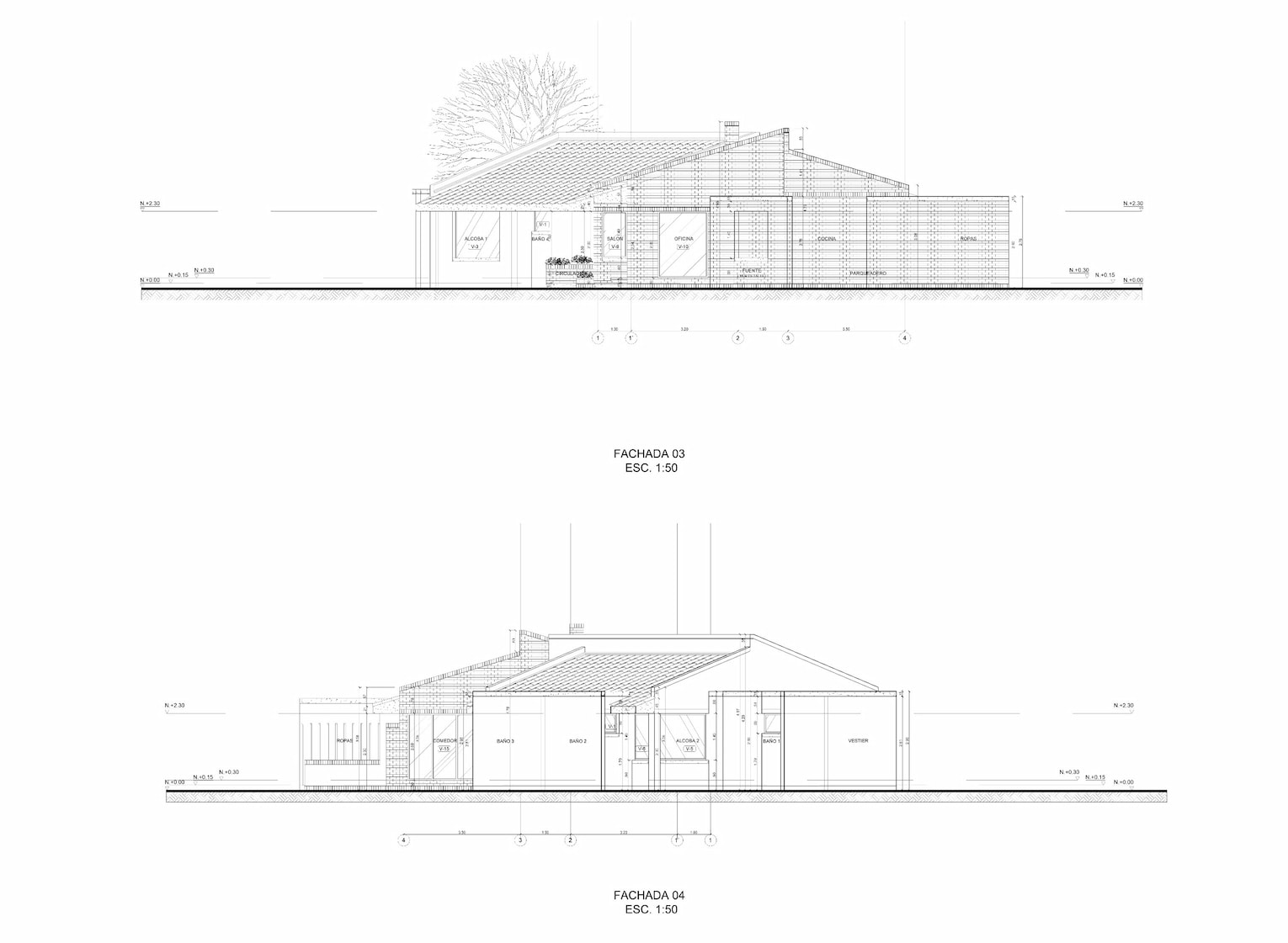 Fachadas arquitectónicos de vivienda campestre en Ubate